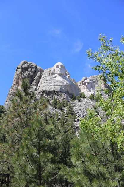 Vertical shot of the mountain Rushmore on a sunny day