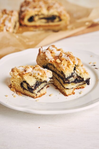 Vertical shot of a poppy seed roll