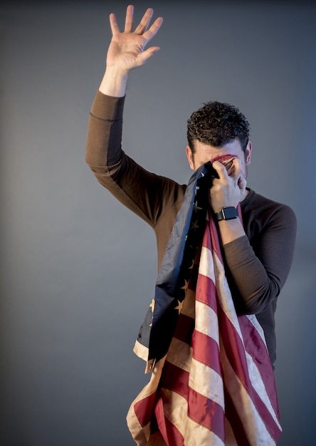 Vertical shot of a retired soldier mourning