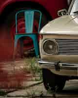 Free photo vertical shot of a retro beige car front