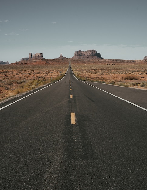 Vertical shot of the road surrounded by dry land