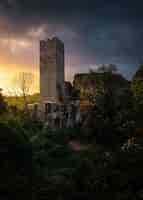 Free photo vertical shot of a tower at momjan. croatia at sunset