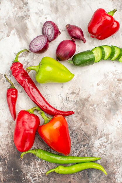 Vertical view of necessary fresh vegetables for dinner preparation