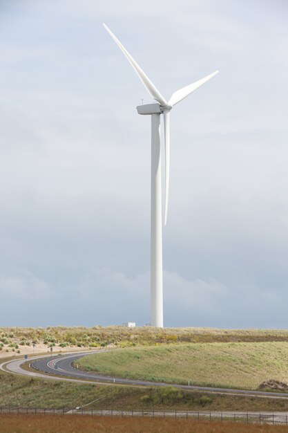 Vertical of a wind turbine near the port of Rotterdam in the Netherlands