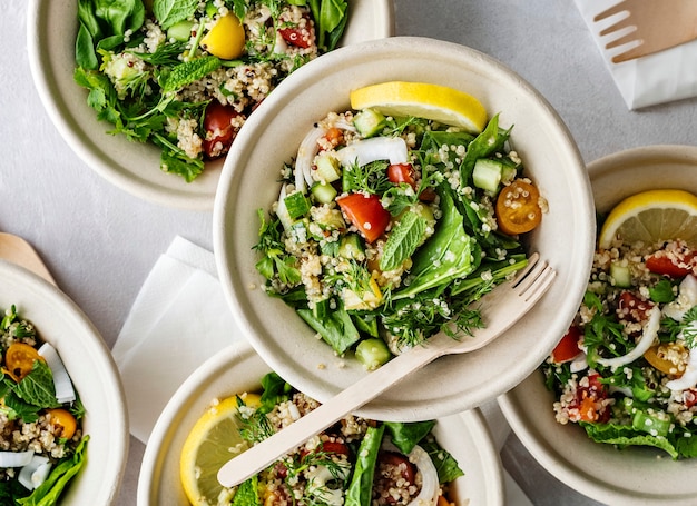 Free photo very fresh herb quinoa bowl