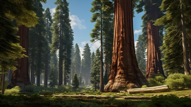 Very tall and massive sequoia trees