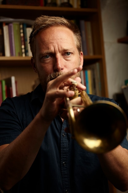 veteran musician playing the trumpet