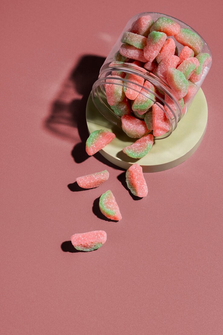 Free Photo vibrant and appetizing display of protein gummies