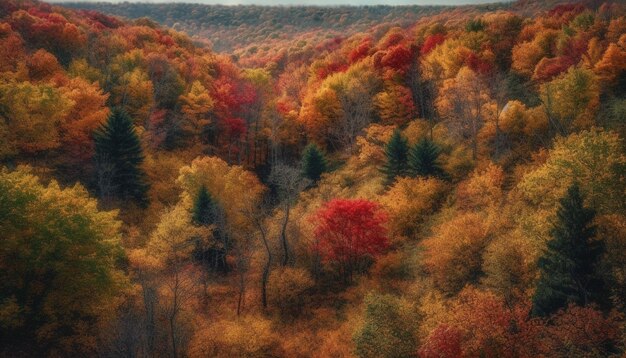 Бесплатное фото Яркие осенние краски раскрашивают лесной пейзаж, созданный искусственным интеллектом