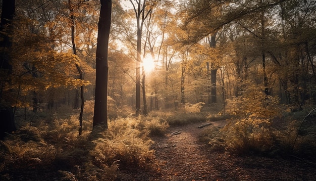 無料写真 aiが生み出す鮮やかな秋の森、静かな自然美