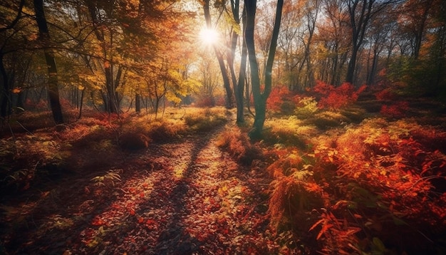 Vibrant autumn forest tranquil beauty in nature generated by AI