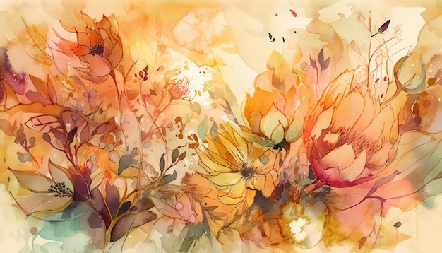 Vibrant autumn leaves create a grunge backdrop generated by AI