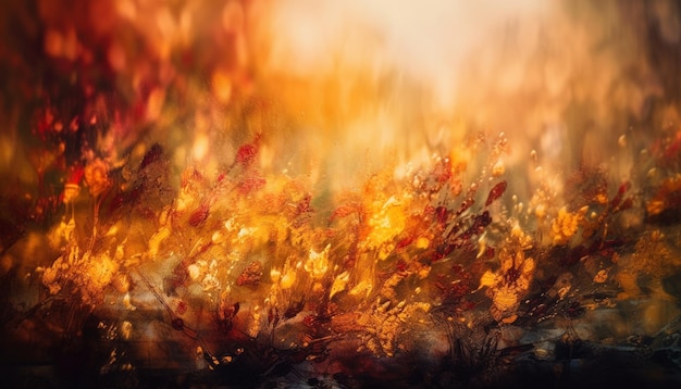 Free photo vibrant autumn leaves illuminate forest in dusk generated by ai