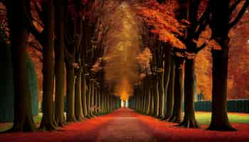 Free photo vibrant autumn leaves illuminate tranquil forest at dusk generated by ai