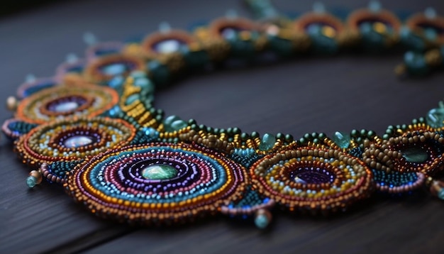 Free photo vibrant bead bracelet elegant blue gemstone circle generated by ai