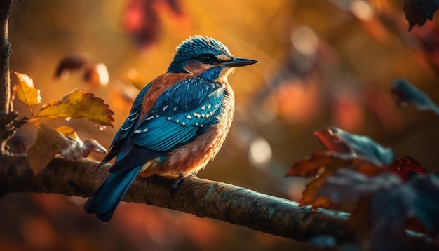 Free photo vibrant bee eater perched on branch watching generated by ai