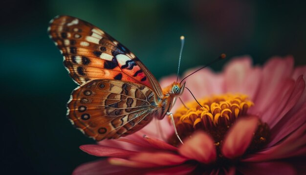 AI가 생성한 자연의 아름다움을 보여주는 활기찬 나비가 꽃에 수분을 공급합니다.