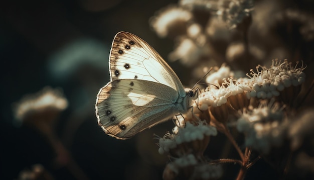 Foto gratuita vibrante motivo ad ala di farfalla su fiore giallo generato dall'intelligenza artificiale