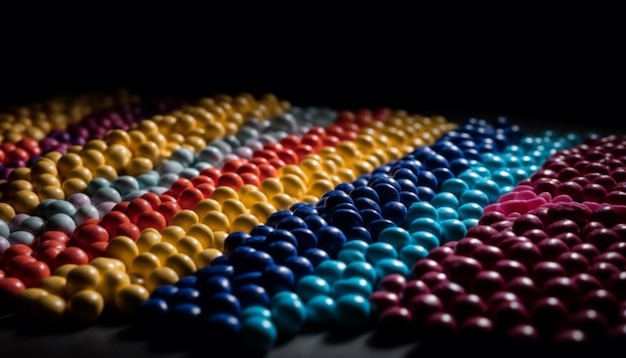 Яркое украшение из конфет в ряду сладкого праздника, созданного искусственным интеллектом