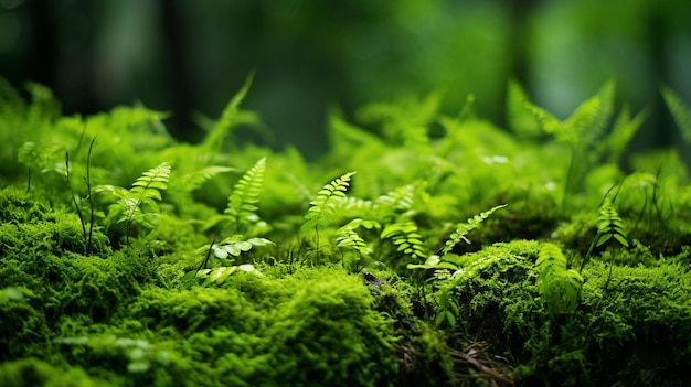 Бесплатное фото Яркий ковер из мха и папоротников покрывает зеленую джунгли