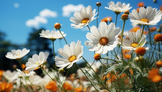 無料写真 鮮やかなカモミールの花が人工知能によって生成された静かな草原に美しさをもたらします