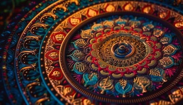 Яркая круглая мандала изображает индийскую культурную элегантность, созданную искусственным интеллектом