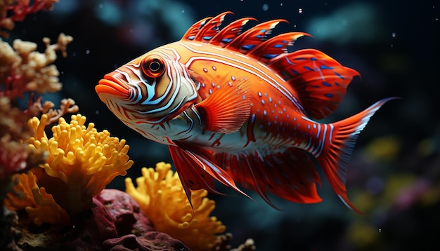 Vibrant clown fish swimming in colorful underwater reef natural beauty generated by artificial intelligence