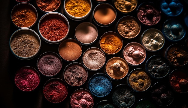 A vibrant collection of beauty products in various colors generated by artificial intelligence