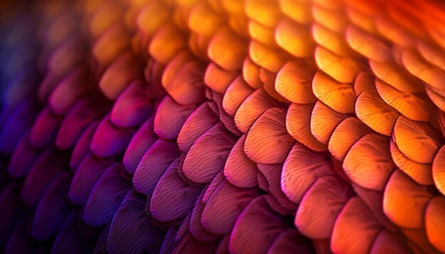 Яркие цветные перья на макроснимке крупным планом, сгенерированном ИИ