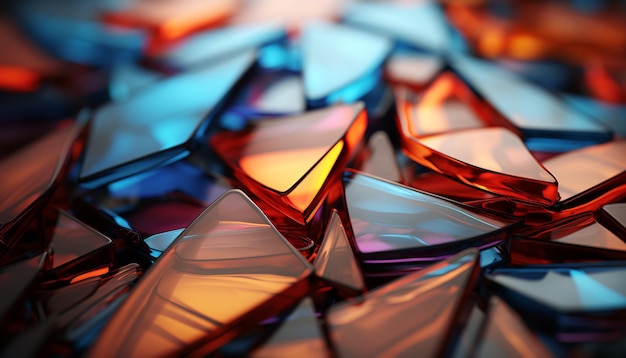 Vibrant colored gemstone reflects bright, abstract shapes in glass window generated by AI