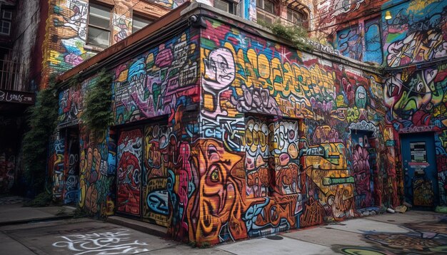 Vibrant colors adorn old building in cityscape generated by AI