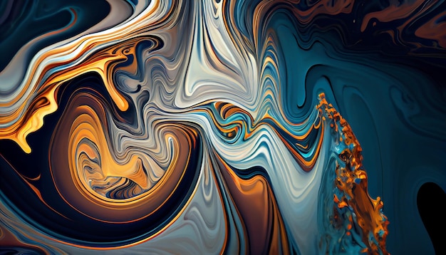 AIが生成するサイケデリックな波模様に鮮やかな色が溶け込む