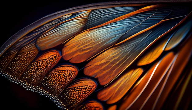 Яркие цвета на элегантных крыльях бабочки, созданные искусственным интеллектом