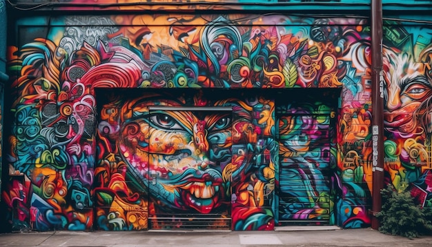 Foto gratuita colori vibranti e caos creano graffiti moderni generati dall'intelligenza artificiale