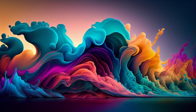 AIが生成する抽象的な波模様に鮮やかな色が流れる