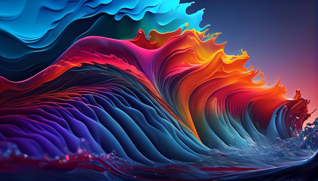 AIが生成する滑らかな波模様に流れる鮮やかな色