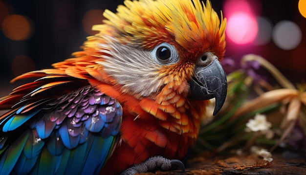 Free photo vibrant colors of macaw in tropical rainforest generated by artificial intelligence