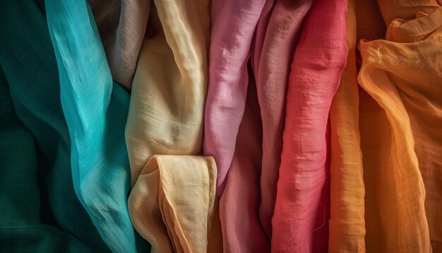 Vibrant colors of silk textiles create elegance generated by AI