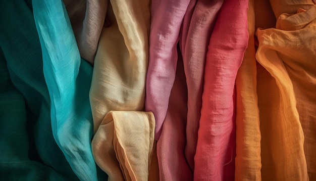 Vibrant colors of silk textiles create elegance generated by AI