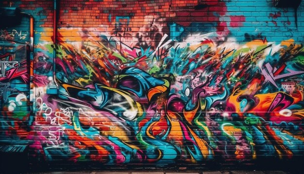 Vibrant colors spray chaos on city walls generated by AI