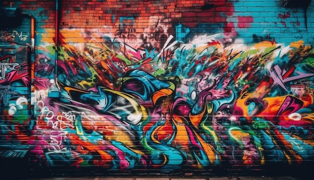 Vibrant colors spray chaos on city walls generated by AI