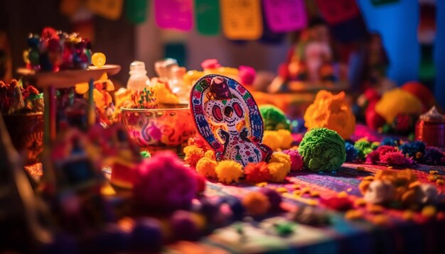 Vibrant colors of traditional souvenirs for sale generative AI