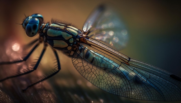 Free photo vibrant dragonfly wing in extreme magnification generated by ai