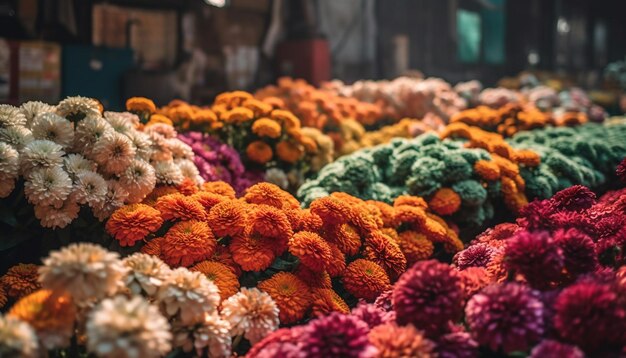 Foto gratuita il vivace bouquet di fiori mette in mostra la crescita organica della natura generata dall'intelligenza artificiale