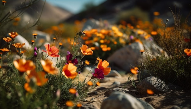 Foto gratuita fiori vibranti sbocciano nel prato di montagna di ottobre generato dall'intelligenza artificiale