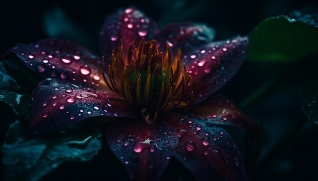 Free photo vibrant gerbera daisy in wet green grass generated by ai