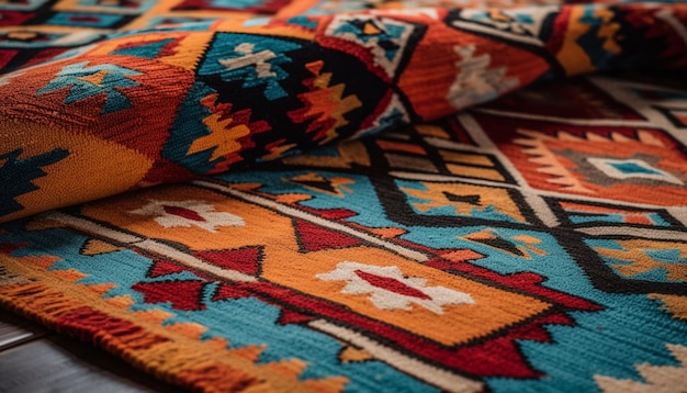 Free photo vibrant homemade kilim woven with wool patterns generated by ai