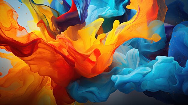 Vibrant hues and dynamic patterns create a chaotic yet beautiful scene as swirling colors interact in a fluid dance on the canvas