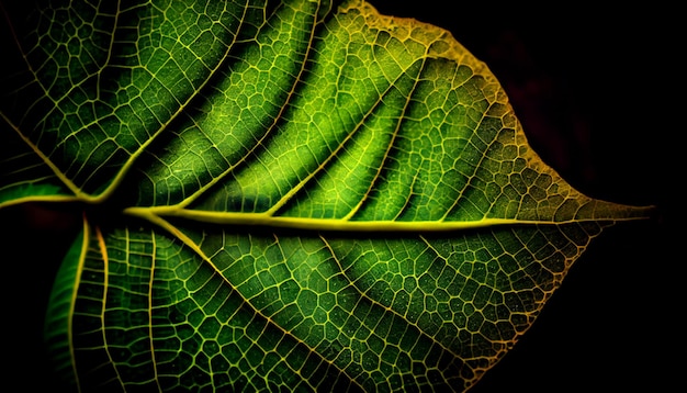 Vibrant leaf vein pattern bright green color generated by AI