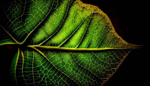 Vibrant leaf vein pattern bright green color generated by AI